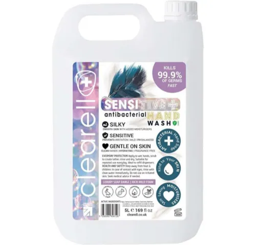 Clearell SENSITIVE 5L Hand Soap Liquid Wash 5 Litres Refill, Antibacterial Fragrance Free Hydrating Skin & Body Wash Gel for Soft and Super Sensitive Skin Care - 100% Vegan & Cruelty Free