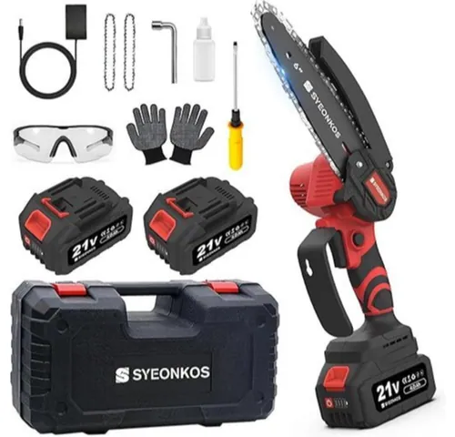SYEONKOS Mini Chainsaw - Mini Chainsaw Cordless with 2x4000mAH Large Capacity Batteries & 2 Chains, Light Weight Battery Chain Saw for Garden, Tree Trimming, Wood Cutting Gift for Men, Dad, Fathers
