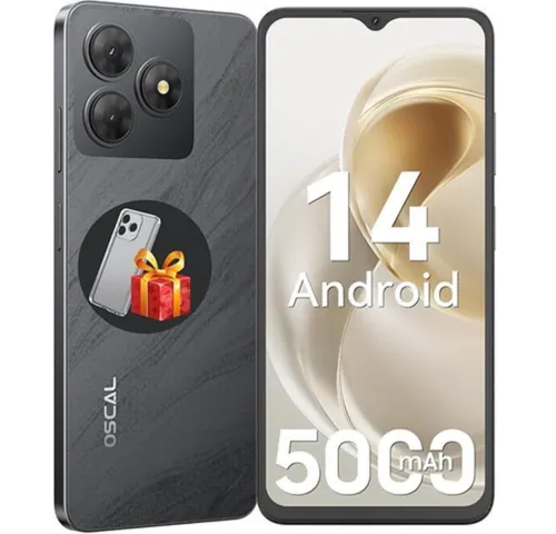 OSCAL Mobile Phones, Flat 2C Android 14 Phone (2025 Second Generation), 6(2+4) GB +64GB/2TB Octa Core Cheap Android Phone, 6.56Inch, 5000mAh Dual SIM Unlocked, 13MP Main Camera, 4G, FaceID/GPS, Black